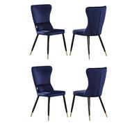 Life Interiors Set Of 4 New York Modern Velvet Dining Chairs With High Back, Black Metal Legs, And Gold Tips In Blue Blue One Size