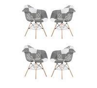 Life Interiors Set Of 4 Patchwork Accent Chairs With Wooden Legs And Black Metal Wire Frame Multi