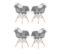 Life Interiors Set of 4 Patchwork Accent Chairs with Wooden Legs & Black Metal Wire Frame Life Interiors Multicolor