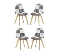 Set of 4 Patchwork Fabric Chairs with Wooden Legs, Modern Accent Chair for Living Room & Office Life Interiors Multi One Size