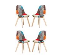 Life Interiors Set Of 4 Patchwork Fabric Dining Chairs With Wooden Legs, Mid-Century Modern Accent Chair Multi