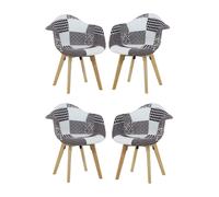 Set of 4 Patchwork Fabric Dining Chairs with Wooden Legs, Modern Accent Chair Life Interiors Multi One Size