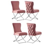 Life Interiors Set Of 4 Pink Trafalgar Velvet Dining Chairs With Silver Crossed Legs - Modern Upholstered Accent Chair