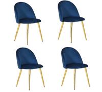 Life Interiors Set Of 4 Royal Blue Lucia Ergonomic Velvet Dining Chairs With Wooden Legs, Modern Upholstered Accent Chair