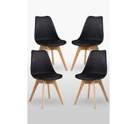 Life Interiors Set Of 4 Scandinavian Dining Chairs Leather Cushions Solid Wood Legs In Black Black
