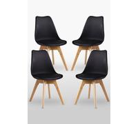 Set of 4 Scandinavian Dining Chairs Leather Cushions Solid Wood Legs Life Interiors Black One Size