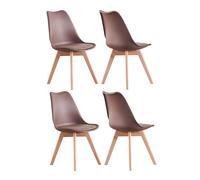 Life Interiors Set Of 4 Scandinavian Dining Chairs Leather Cushions Solid Wood Legs In Brown Brown