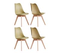 Life Interiors Set of 4 Scandinavian Dining Chairs Leather Cushions Solid Wood Legs in Green Life Interiors Green