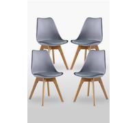 Life Interiors Set Of 4 Scandinavian Dining Chairs Leather Cushions Solid Wood Legs In Grey Grey