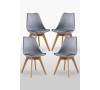 Life Interiors Set of 4 Scandinavian Dining Chairs Leather Cushions Solid Wood Legs in Grey Life Interiors Grey