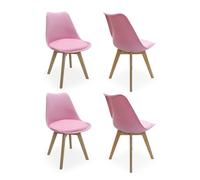 Life Interiors Set of 4 Scandinavian Dining Chairs Leather Cushions Solid Wood Legs in Pink Life Interiors Pink