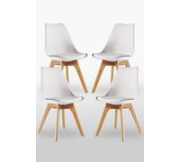 Life Interiors Set of 4 Scandinavian Dining Chairs Leather Cushions Solid Wood Legs in White Life Interiors White