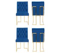 Life Interiors Set Of 4 Siena Luxury Tufted Velvet Dining Chairs With Gold Frame In Blue Blue