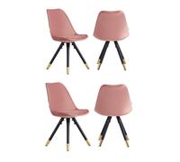 Life Interiors Set Of 4 Sofia Ergonomic Modern Dining Chairs Upholstered In Velvet, Metal Legs With Gold End Caps In Pink Pink One Size