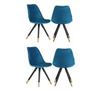 Life Interiors Set of 4 Sofia Ergonomic Modern Dining Chairs Upholstered in Velvet, Metal Legs with Gold End Caps in Blue Life Interiors Blue