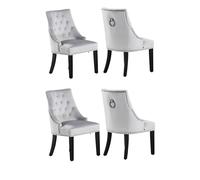 Life Interiors Set Of 4 'windsor' Knocker Back Velvet Dining Chairs Solid Wood Legs In Light Grey Light Grey One Size