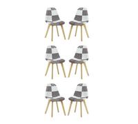 Life Interiors Set Of 6 Black/white Patchwork Fabric Chairs With Wooden Legs, Modern Accent Chair For Living Room & Office