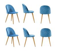 Life Interiors Set Of 6 Blue Lucia Ergonomic Velvet Dining Chairs With Wooden Legs, Modern Upholstered Accent Chair