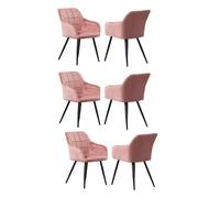 Life Interiors Set Of 6 Camden Modern Velvet Dining Chairs With Armrests, Quilted Design & Black Metal Legs In Pink Pink