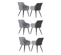 Life Interiors Set Of 6 Camden Modern Velvet Dining Chairs With Armrests, Quilted Design & Black Metal Legs In Dark Grey Dark Grey