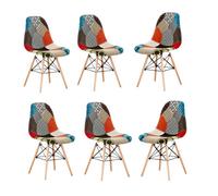 Life Interiors Set Of 6 Colorful Patchwork Accent Chairs With Wooden Legs And Metal Wire Frame Mid-Century Modern Dining Chair