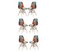Life Interiors Set of 6 Colorful Patchwork Accent Chairs with Wooden Legs & Metal Wire Frame - Mid-Century Modern Dining Chair Life Interiors Multicolor