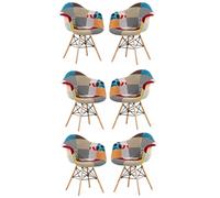 Modern Designer Patchwork Padded Dining Armchair Dressing Chair Scandinavian mid Century design inspired Armchair, Set of 6 Dining Chairs Life Interiors Multi One Size