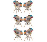 Modern Designer Patchwork Padded Dining Armchair Dressing Chair Scandinavian mid Century design inspired Armchair, Set of 6 Dining Chairs Life Interiors Multi One Size