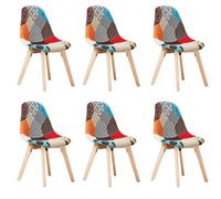 Life Interiors Set Of 6 Multicolor Patchwork Fabric Dining Chairs With Wooden Legs, Mid-Century Modern Accent Chair