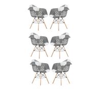 Life Interiors Set Of 6 Patchwork Accent Chairs With Wooden Legs And Black Metal Wire Frame Multi