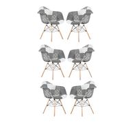 Life Interiors Set of 6 Patchwork Accent Chairs with Wooden Legs & Black Metal Wire Frame Life Interiors Multicolor