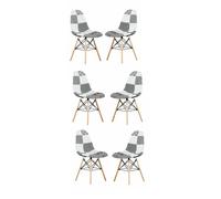 Life Interiors Set of 6 Patchwork Modern Dining Chairs with Wooden Legs & Black Metal Wire Frame Life Interiors Multicolor