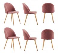 Life Interiors Set Of 6 Pink Lucia Ergonomic Velvet Dining Chairs With Wooden Legs, Modern Upholstered Accent Chair