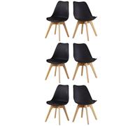 Life Interiors Set Of 6 Scandinavian Dining Chairs Leather Cushions Solid Wood Legs In Black Black