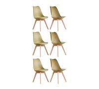 Life Interiors Set Of 6 Scandinavian Dining Chairs Leather Cushions Solid Wood Legs In Green Green