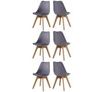 Life Interiors Set Of 6 Scandinavian Dining Chairs Leather Cushions Solid Wood Legs In Grey Grey One Size