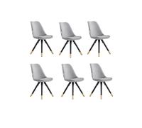 Life Interiors Set of 6 Sofia Ergonomic Modern Dining Chairs Upholstered in Velvet, Metal Legs with Gold End Caps in Light Grey Life Interiors Light Grey