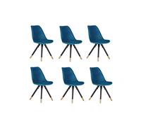 Life Interiors Set Of 6 Sofia Ergonomic Modern Dining Chairs Upholstered In Velvet, Metal Legs With Gold End Caps In Blue Blue One Size