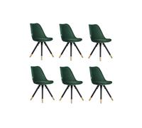 Life Interiors Set Of 6 Sofia Ergonomic Modern Dining Chairs Upholstered In Velvet, Metal Legs With Gold End Caps In Green Green One Size