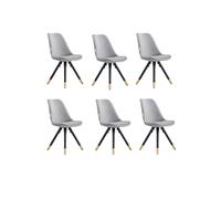 Life Interiors Set Of 6 Sofia Ergonomic Modern Dining Chairs Upholstered In Velvet, Metal Legs With Gold End Caps In Light Grey Light Grey