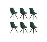 Life Interiors Set of 6 Sofia Ergonomic Modern Dining Chairs Upholstered in Velvet, Metal Legs with Gold End Caps in Green Life Interiors Green