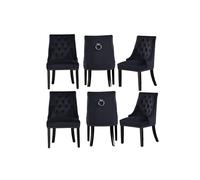 Life Interiors Set Of 6 'windsor' Knocker Back Velvet Dining Chairs Solid Wood Legs In Black Black One Size