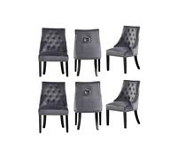 Life Interiors Set Of 6 'windsor' Knocker Back Velvet Dining Chairs Solid Wood Legs In Dark Grey Dark Grey One Size