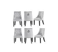 Life Interiors Set Of 6 'windsor' Knocker Back Velvet Dining Chairs Solid Wood Legs In Light Grey Light Grey One Size