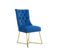Life Interiors Single Ambra Modern Velvet Dining Chair with Gold Legs, Ring Handle & Tufted Back in Blue Life Interiors Blue