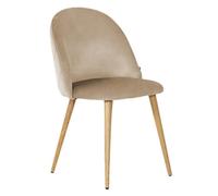 Life Interiors Single Beige Lucia Ergonomic Velvet Dining Chair With Wooden Legs, Modern Upholstered Accent Chair