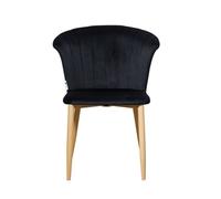 Life Interiors Single Black Elsa Velvet Dining Chair With Wooden Legs, Curved Back & Comfortable Seating