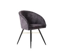 Life Interiors Single Black Vittorio Velvet Dining Chair With Black Metal Legs, Quilted Design Modern Accent Chair