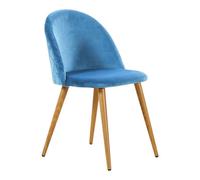 Life Interiors Single Blue Lucia Ergonomic Velvet Dining Chair With Wooden Legs, Modern Upholstered Accent Chair