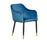Life Interiors Single Blue Verona Velvet Dining Chair With Quilted Back & Black Legs - Modern Accent Chair With Gold Foot Tips
